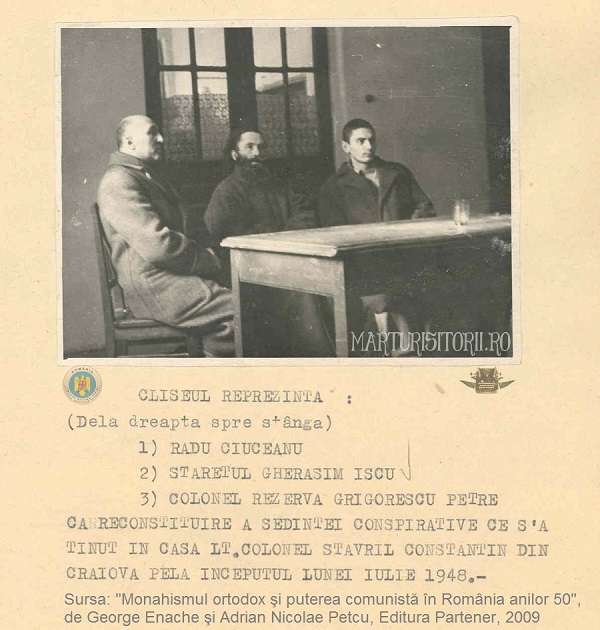 Parintele-martir-Gherasim-Iscu-staret-Tismana-col-Petre-Grigorescu-si-Radu-Ciuceanu-la-reconstituirea-Securitatii-1948-CNSAS-Marturistorii-Ro-via-Roncea-Ro