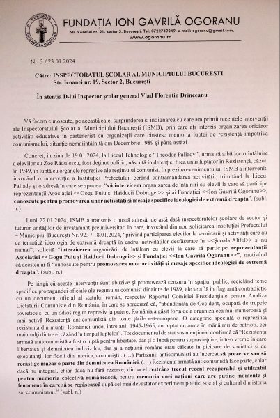 Petiția Fundației Ogoranu către ISMB din 23.01.2024